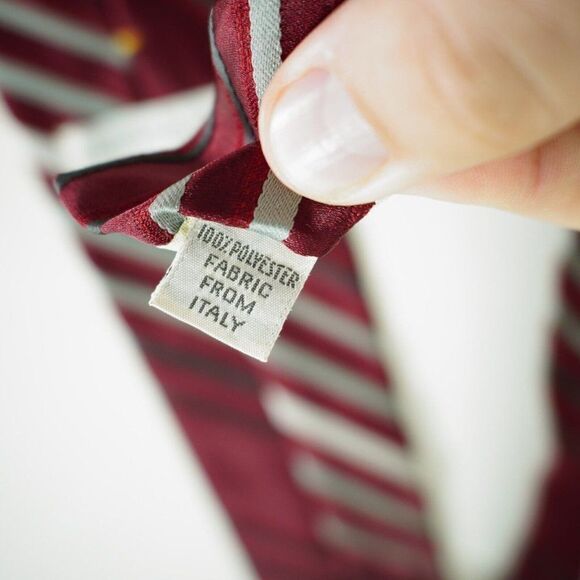 Beau Brummell Red Silver Striped Polyester Woven Short Tie Italy - Picture 4 of 6